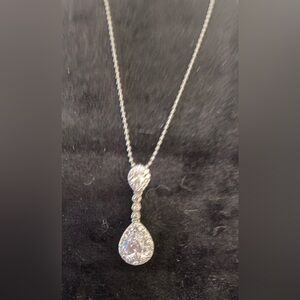 Elegant Silver Tone Cubic Zirconia Pendant Necklace NIB